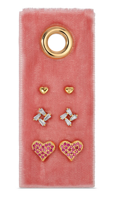 Pink Pave Heart Velvet Stud Gift Set
