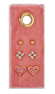 Pink Pave Heart Velvet Stud Gift Set