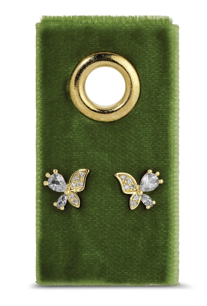CZ Butterfly Studs on Velvet Gift Tag