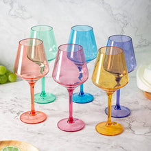 Load image into Gallery viewer, Unbreakable Colored Stemmed Acrylic Wine Glasses Set of 6