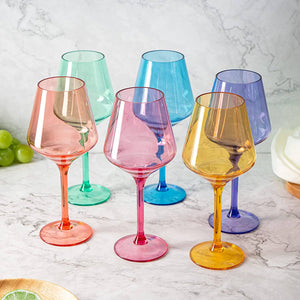 Unbreakable Colored Stemmed Acrylic Wine Glasses Set of 6