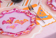 Load image into Gallery viewer, Bats &amp; Bows Small Plates – Pink Halloween Party Plates (Set of 8)