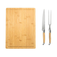 Load image into Gallery viewer, Laguiole Olive Wood Carving Set &amp; Bamboo Moat Board