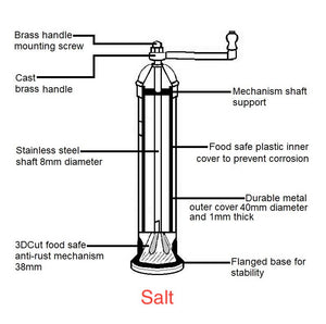 The Original 'Brass Mill' - 9" Salt Grinder