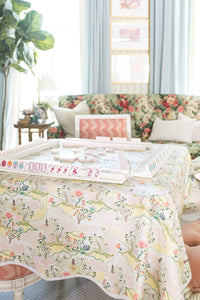 Scalloped Square Table Topper in Pink Pagoda