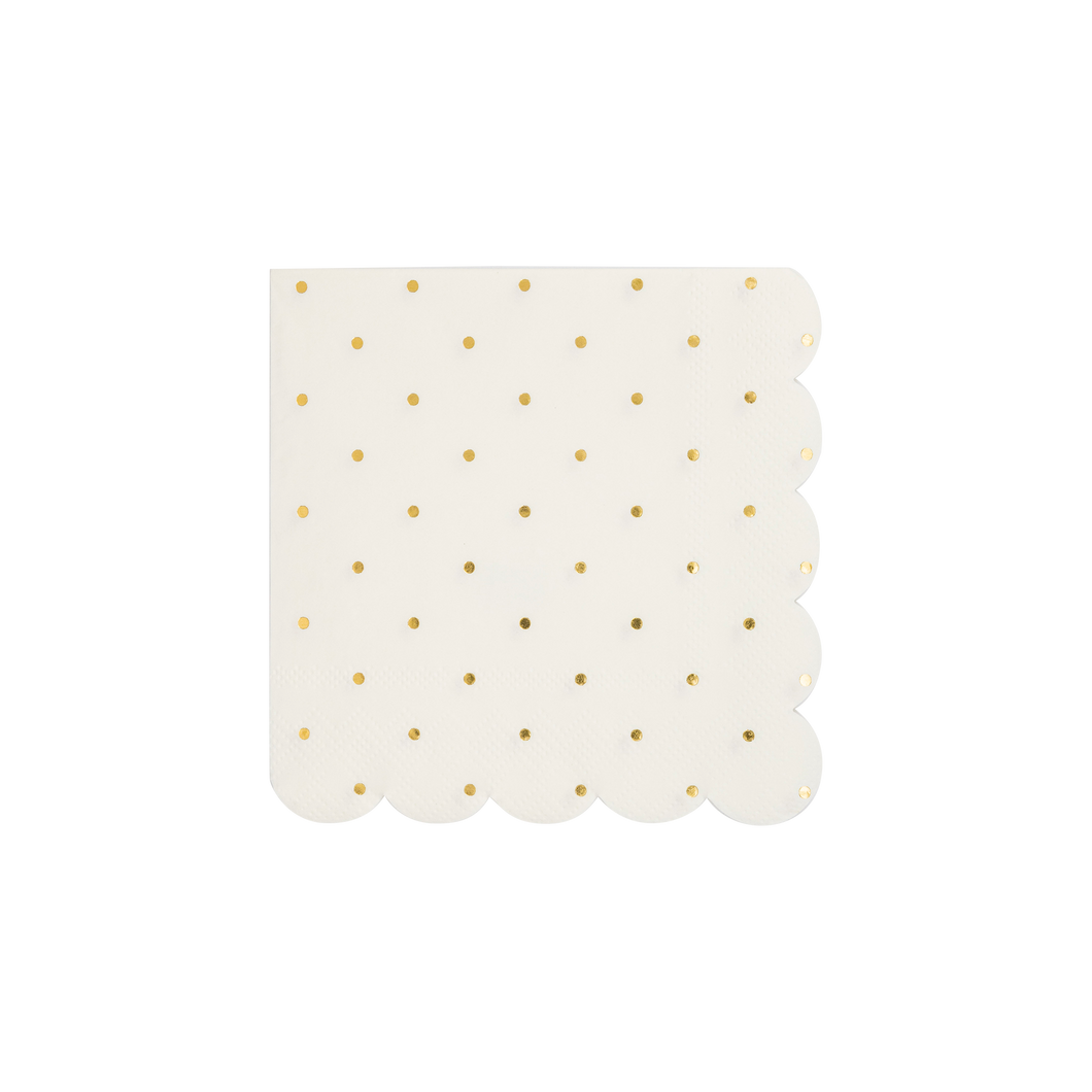 Cottage Gold Foil Polka Dot Scalloped Paper Cocktail Napkins