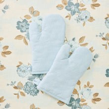 Load image into Gallery viewer, Oven Mitts - Blue and White Stripe Pair