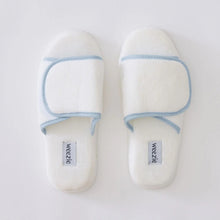 Load image into Gallery viewer, Adjustable Slippers - White with Blue Piping