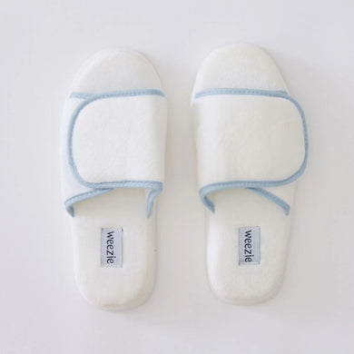 Adjustable Slippers - White with Blue Piping