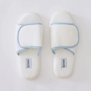 Adjustable Slippers - White with Blue Piping
