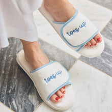 Load image into Gallery viewer, Adjustable Slippers - White with Blue Piping