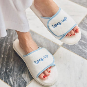 Adjustable Slippers - White with Blue Piping