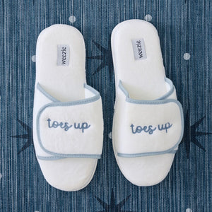 Adjustable Slippers - White with Blue Piping