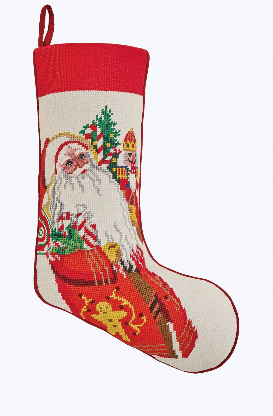 Jolly Christmas Embroidered Needlepoint Stocking