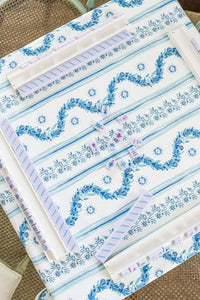 Scalloped Square Table Topper | Boxwood Garden Delft Blue