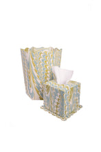 Load image into Gallery viewer, Hand-Marbled Scallop Tissue Box Cover in Robin Blue