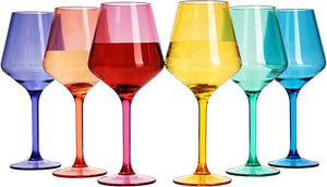 Unbreakable Colored Stemmed Acrylic Wine Glasses Set of 6