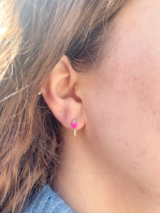 Pave Heart Huggie Earrings: Light Pink