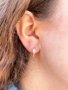 Pave Heart Huggie Earrings: Light Pink