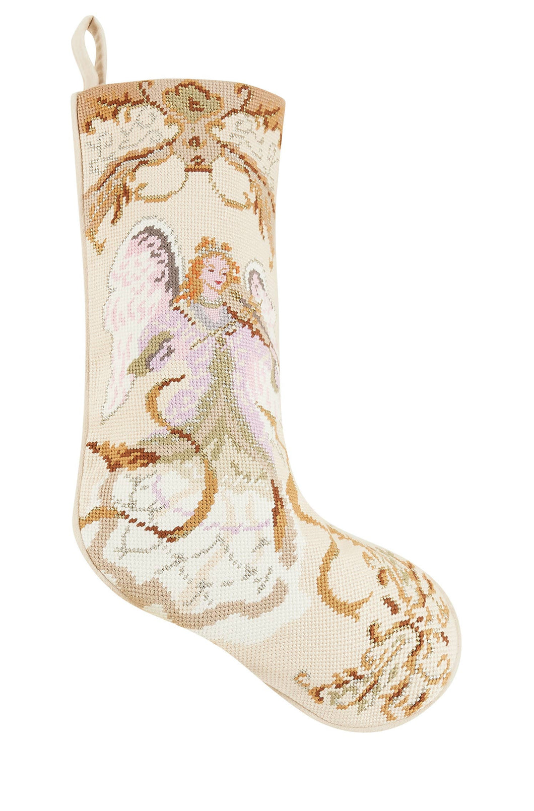 Angel with Violin Needlepoint Embroidered Stocking