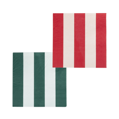 BOW1138 - Red and Pink Green and Mint Striped Cocktail Napkin Set