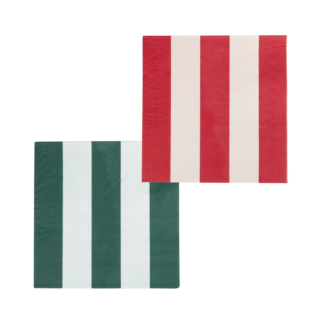 BOW1138 - Red and Pink Green and Mint Striped Cocktail Napkin Set