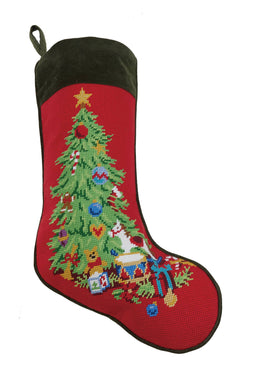 Christmas Tree Embroidered Needlepoint Stocking