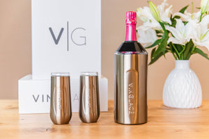 Champagne Gift Sets with Glass Lined Flutes: Rose Gold