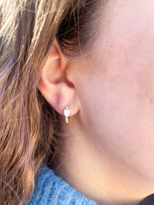 Pave Heart Huggie Earrings: Light Pink
