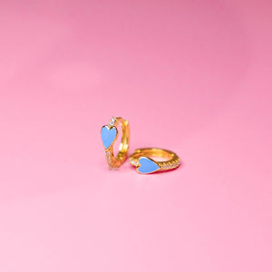 Pave Heart Huggie Earrings: Light Pink