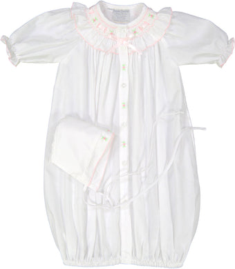 Ribbon Ruffle Smocked Take Me Home Gown - White/Pink