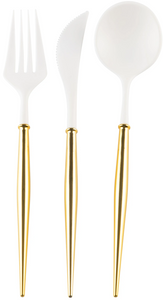 Bella Assorted Plastic Cutlery - White & Gold