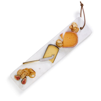 Elongated Solid Marble Serving Tray With Cheese Knife