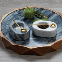 Load image into Gallery viewer, Tuscan Gray Marble Salt &amp; Pepper Bowl with Gold Spoon