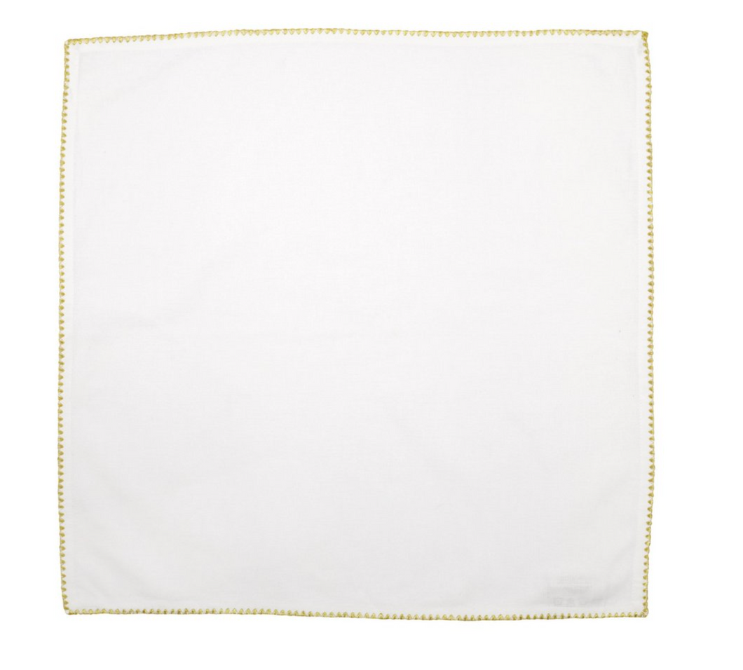 Cotone Linens Ivory Napkins with Gold Stitching - Set of 4