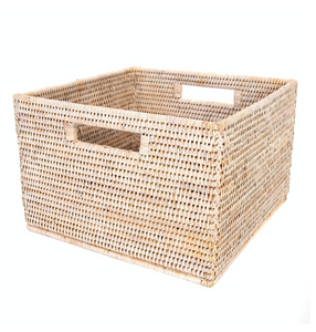 Square Storage Basket With Handles- White Wash