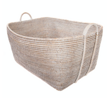 Load image into Gallery viewer, Everything Basket with Hoop Handles- White Wash