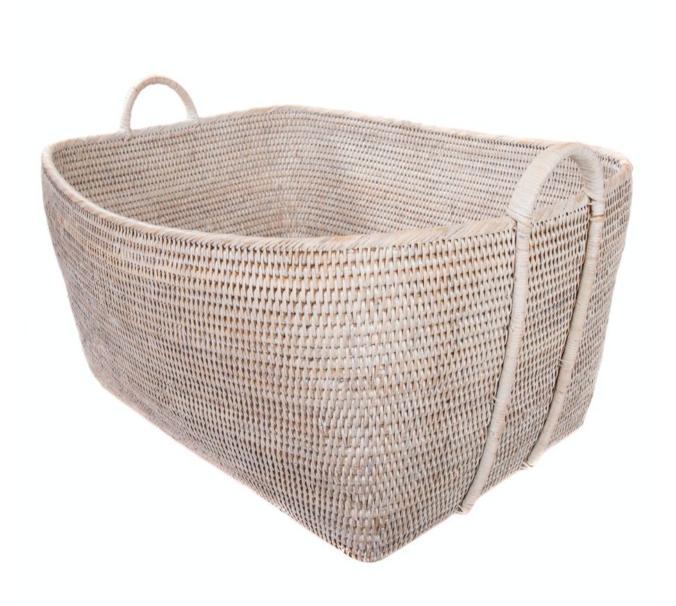 Everything Basket with Hoop Handles- White Wash
