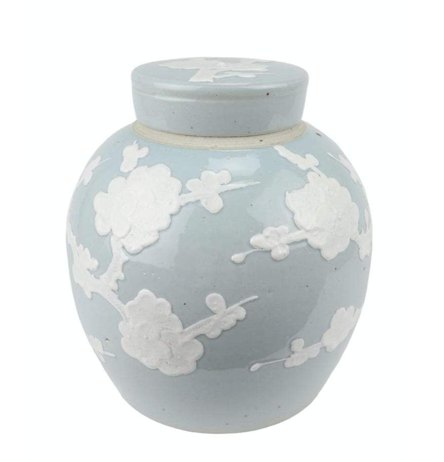 Flat Top Ginger Jar- Pale Blue