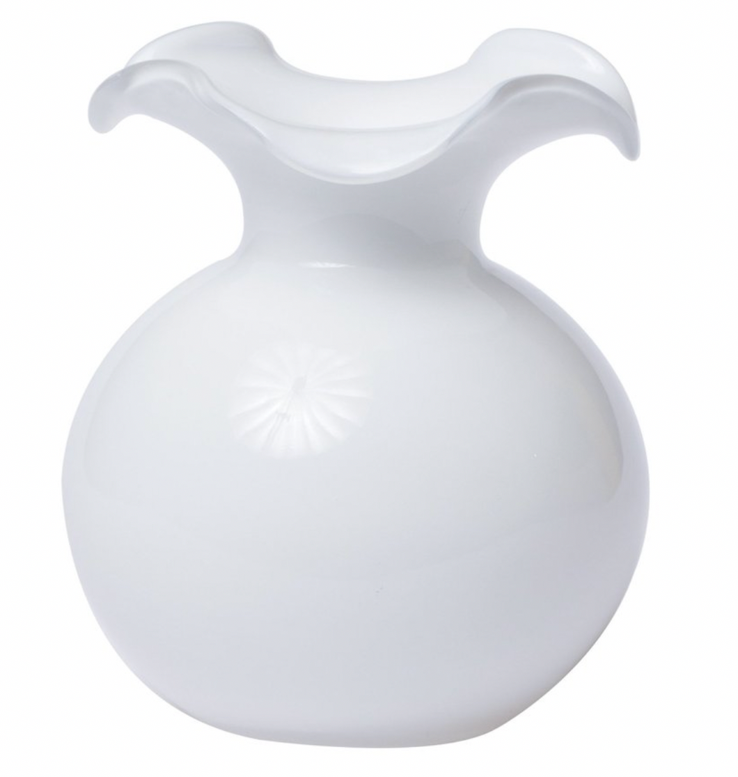 Hibiscus Glass Small White Fluted Vase