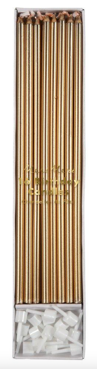 Gold Long Candles - Set of 16