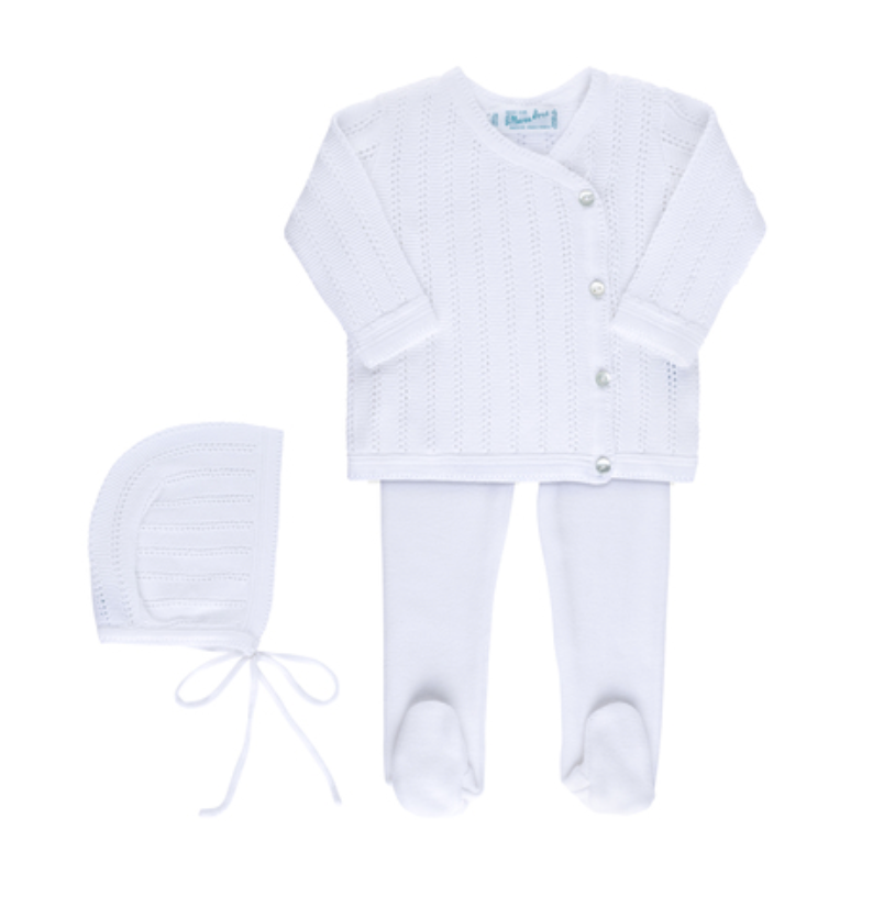 Baby Neutral White Pointelle Wrap Set with Hat