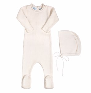 Rolled Collar Ribbed Knit Romper with Hat