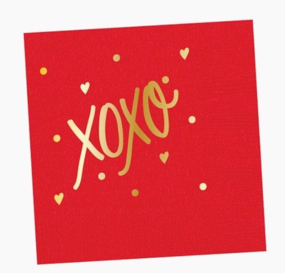 XOXO Cocktail Napkins - Red with Gold Foil
