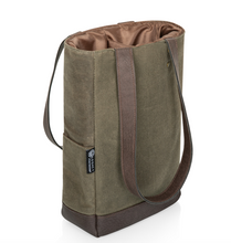 Load image into Gallery viewer, 2 Bottle Wine Bag - Khaki Green with Beige Accents