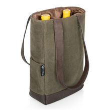 Load image into Gallery viewer, 2 Bottle Wine Bag - Khaki Green with Beige Accents
