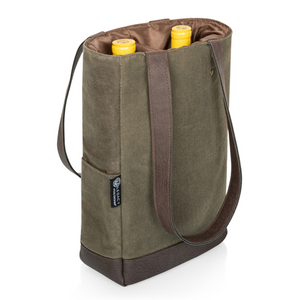 2 Bottle Wine Bag - Khaki Green with Beige Accents