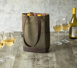 2 Bottle Wine Bag - Khaki Green with Beige Accents