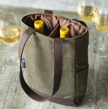 Load image into Gallery viewer, 2 Bottle Wine Bag - Khaki Green with Beige Accents