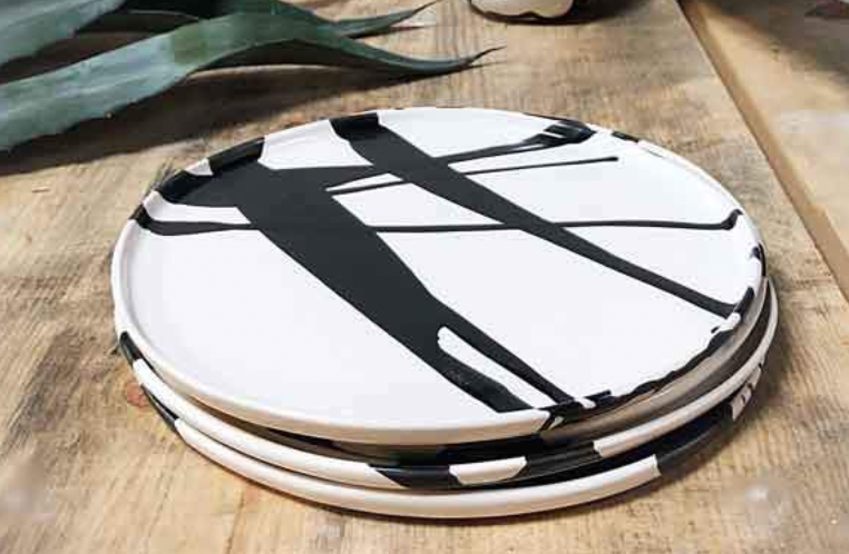 Urban Dinnerware in Gloss Black Abstract Stripe - Dinner Plate